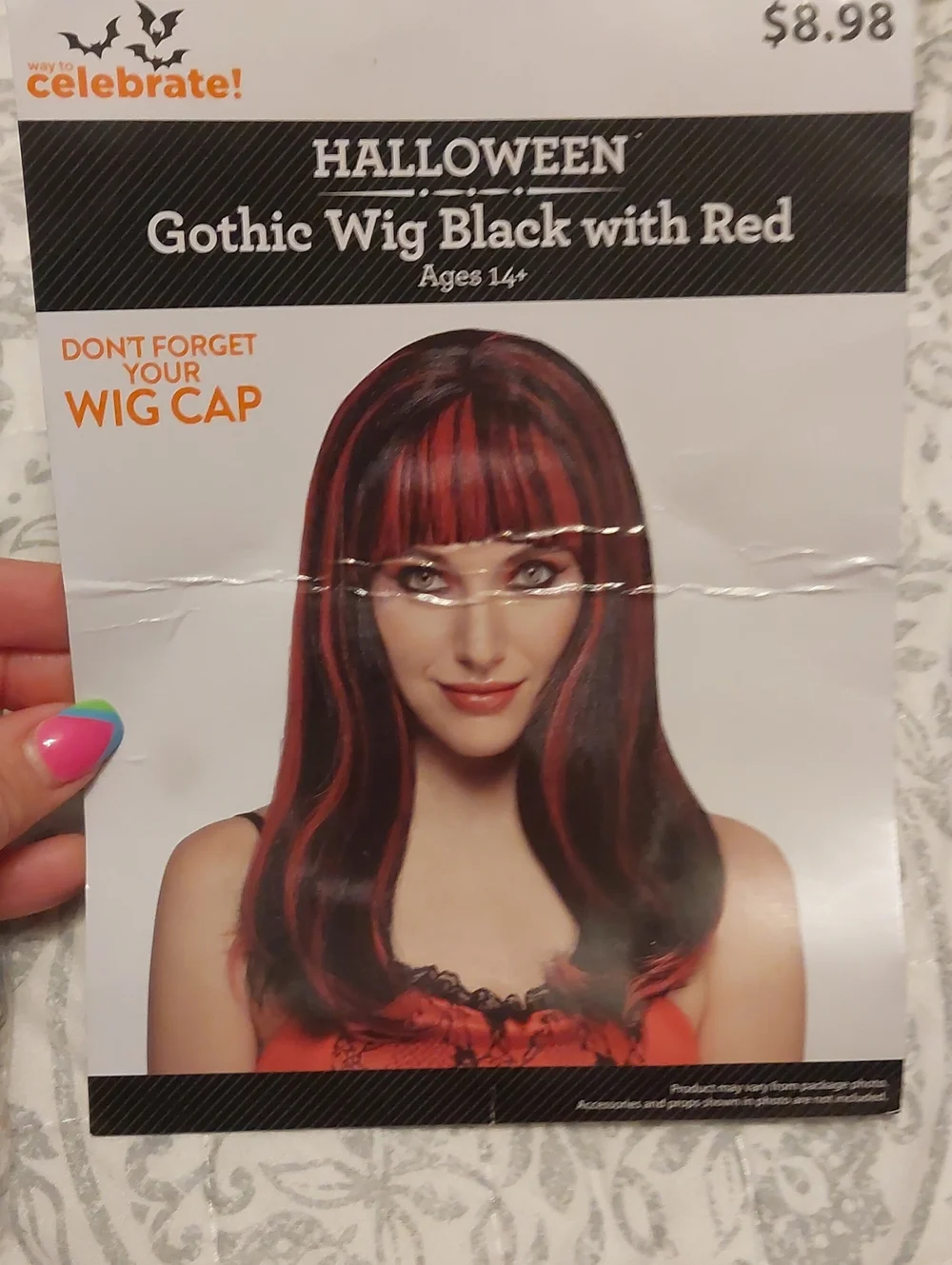 Gothic Straight Wig with Red Highlights - Black & Red